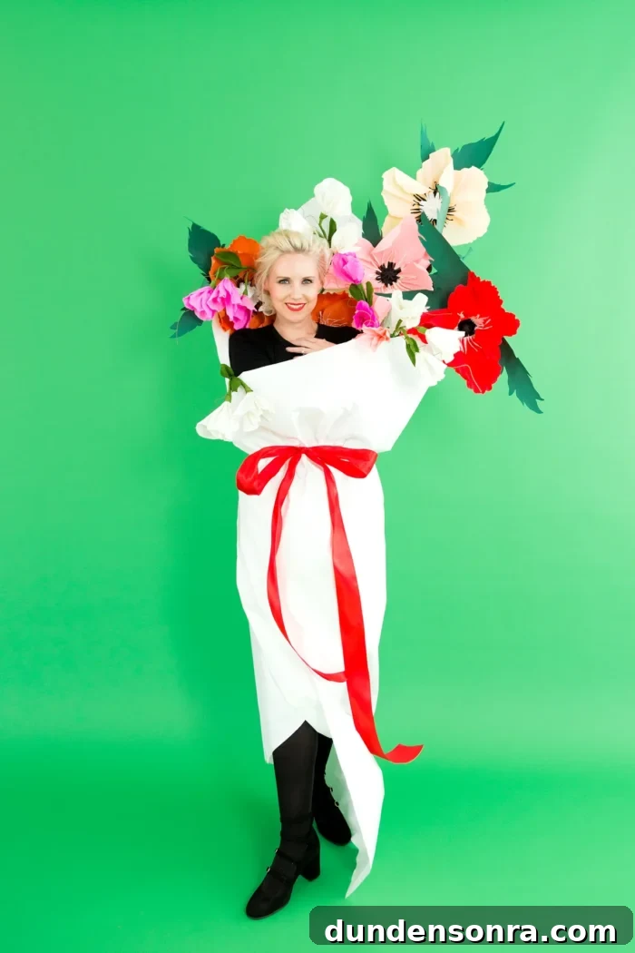 woman in flower bouquet costume