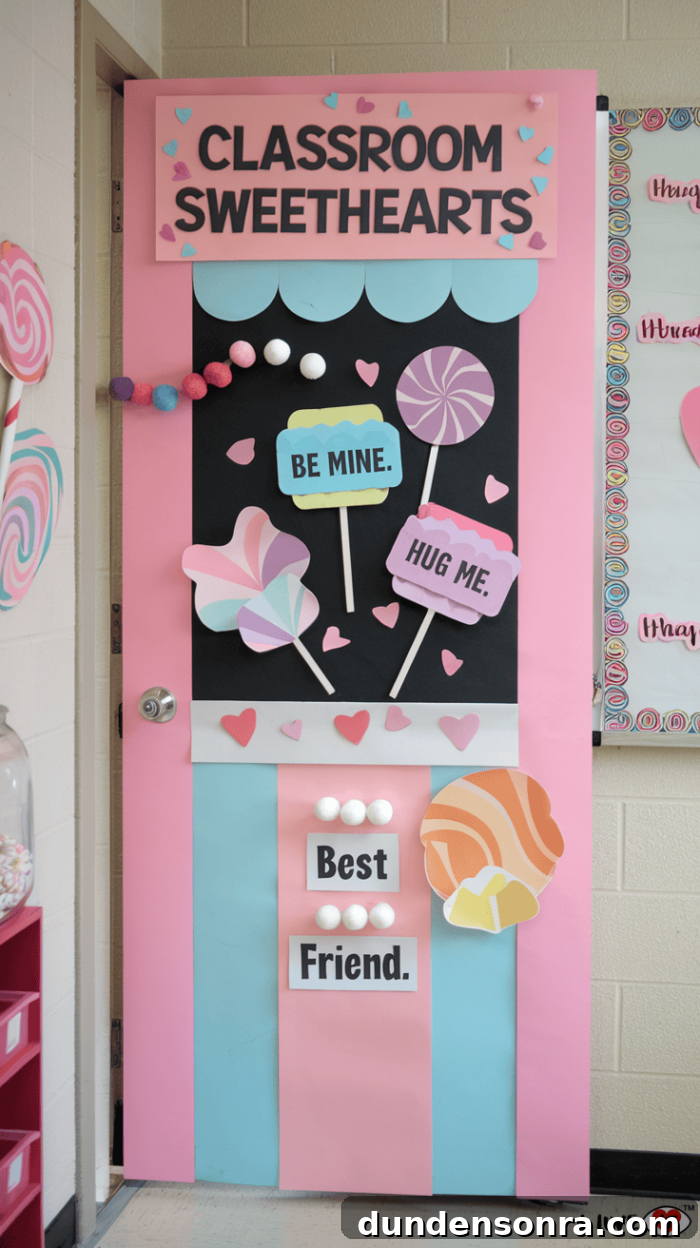 Creative Valentine's Day Classroom Party Ideas for Every Grade 12 classroom door decor like a sweets stand