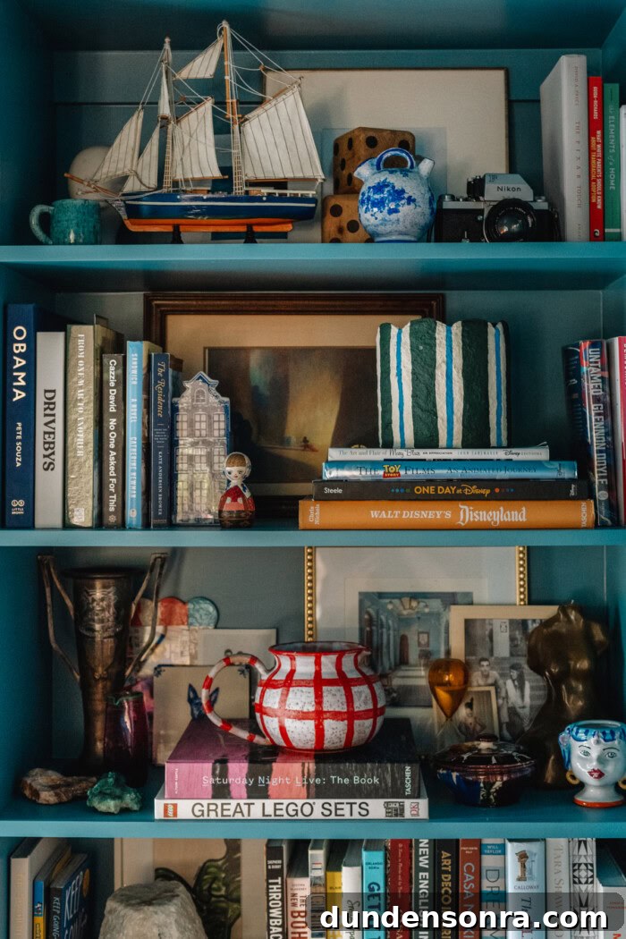 bookshelves in a dining room
