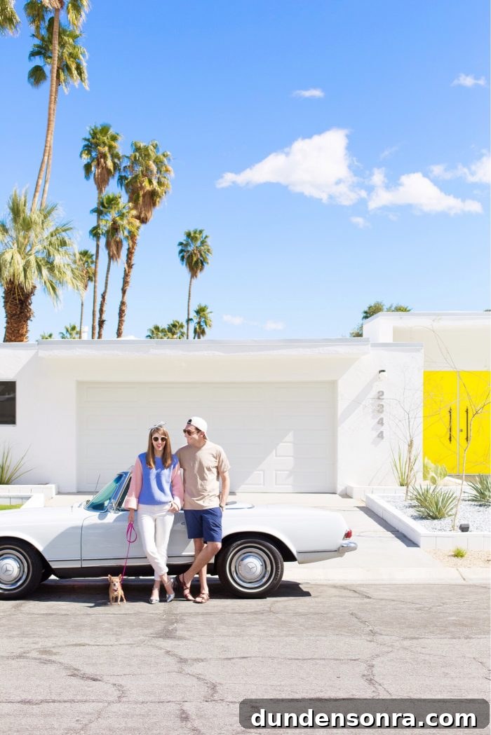 Palm Springs Travel Guide: Top Restaurants, Shops & Attractions 17 Two people standing in front of a car in front of a house